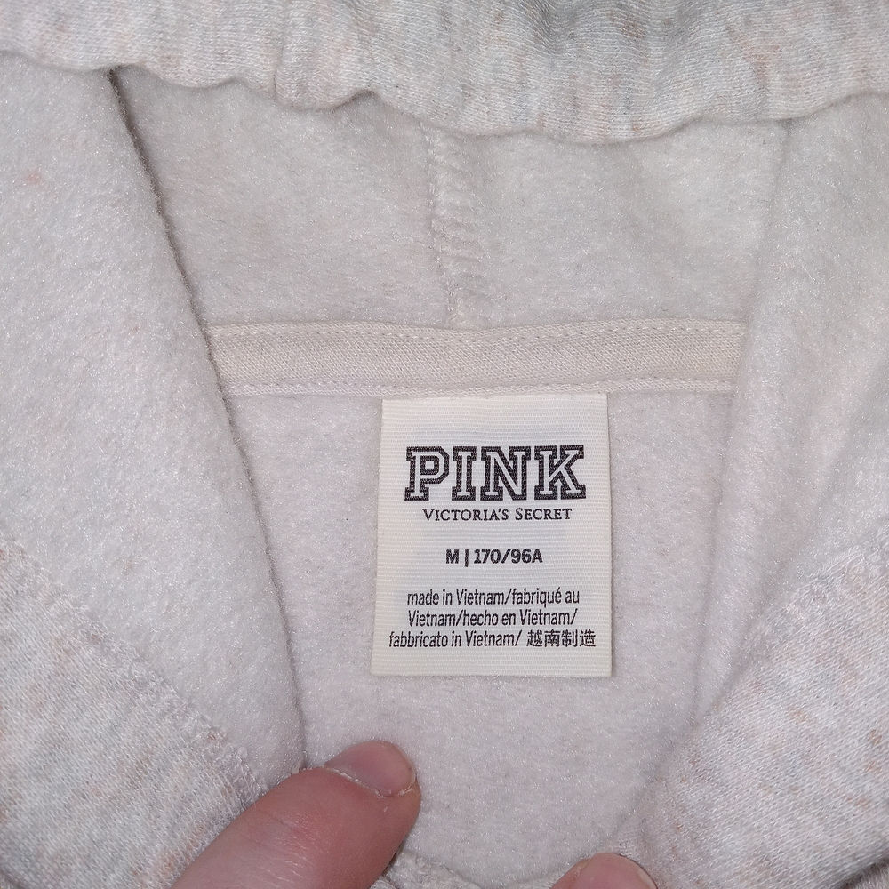 PINK Victoria's Secret Campus Fleece Cropped Hoodie Raw Hem Logo Sweatshirt M - Picture 4 of 8